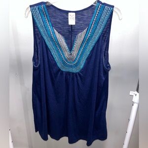 Embroidered Blue Sleeveless Top